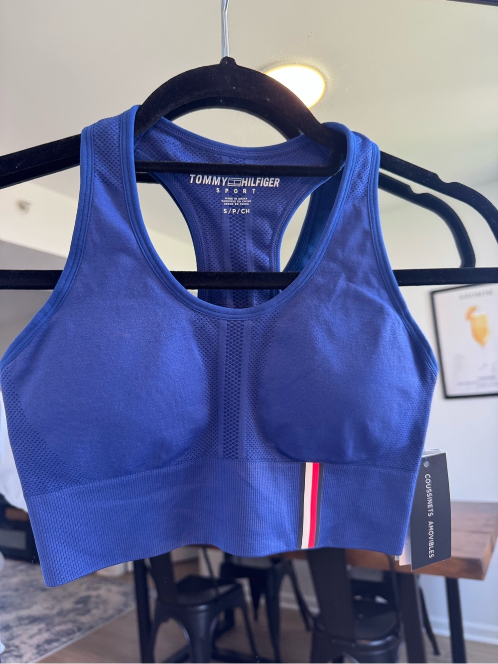 Tommy Hilfiger Blue Seamless Racerback Sports Bra with Tricolor Stripe